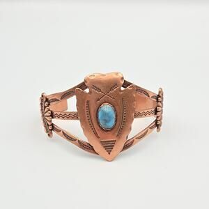 Solid Copper Indian Bracelet Cuff Women Vintage Turquoise Stone
